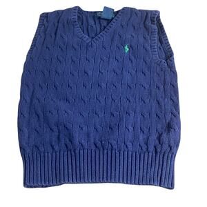 Polo Ralph Lauren dark navy cable knit v neck pullover boys sweater vest SIZE 6